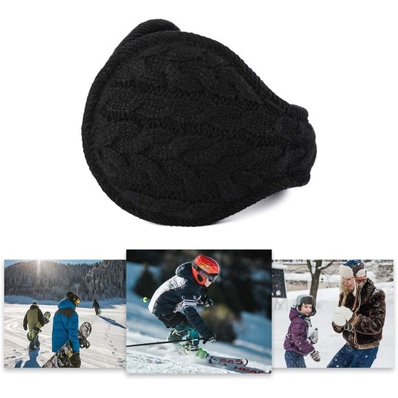 Unisex A-black Warm Knit Cashmere Adjustable Wrap Outdoor Fur Earwarmer - Picture 5 of 6